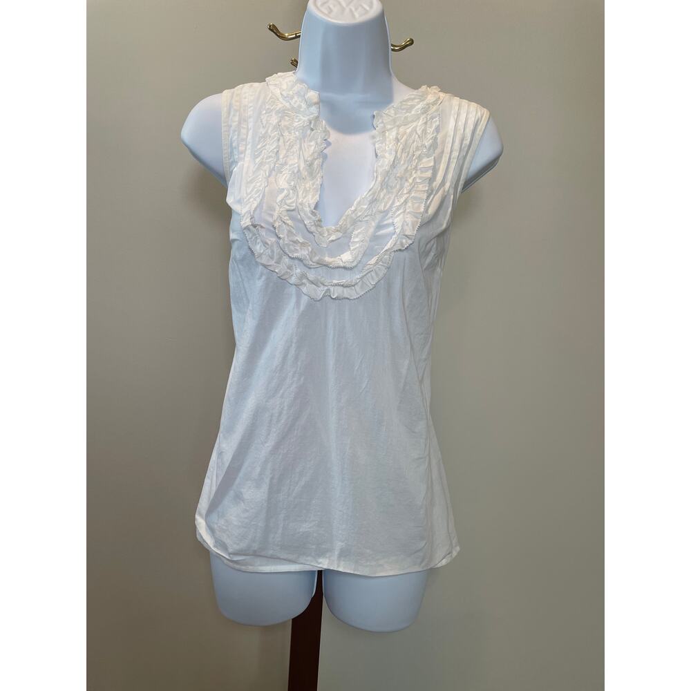 LOFT Light Cream 100% Cotton Sleeveless Top Size M Semi Sheer Lightweight